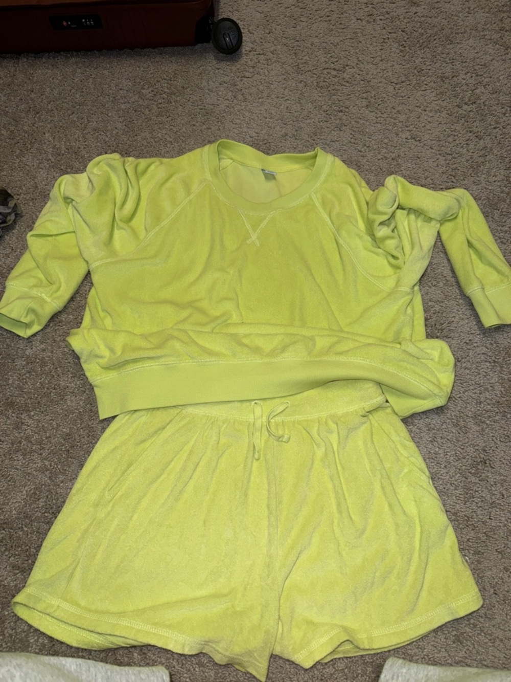 Old Navy Neon Yellow Women’s Two-Piece Pajama Set - Sweatshirt & Shorts